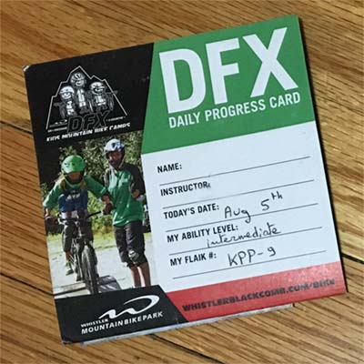 Whistler DFX Daily Progress Card