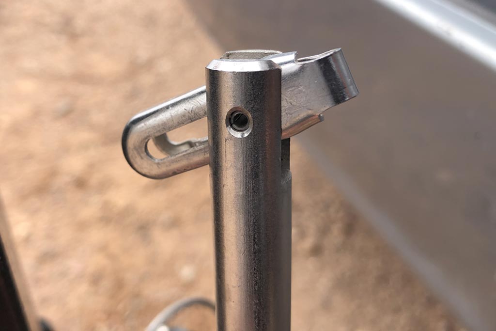 Bike rack assembly safety pin - closed