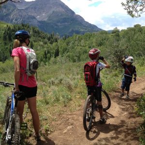 Riding mountain bikes with kids in the canyon