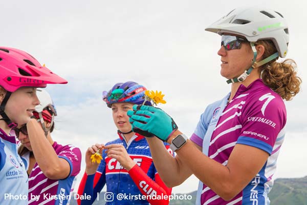 Accessorizing the helmets during a Little Bellas session in Park City, Utah.