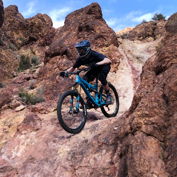 Riding the hourglass on a full suspension enduro bike at Bootleg Canyon Mountain Biking With Kids