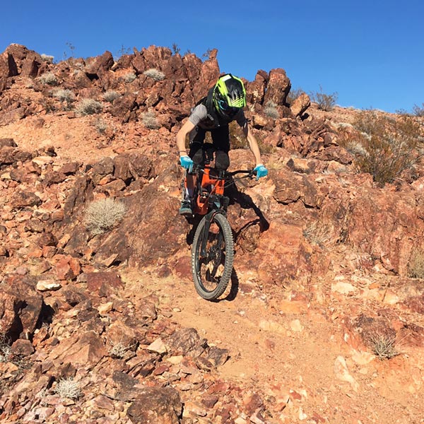 Riding downhill mtb trail at Bootleg Canyon