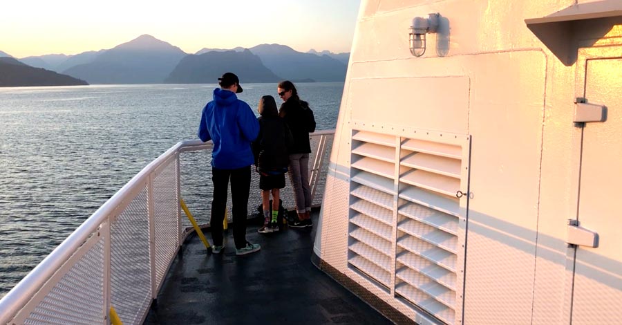 On the ferry deck to Sprockids