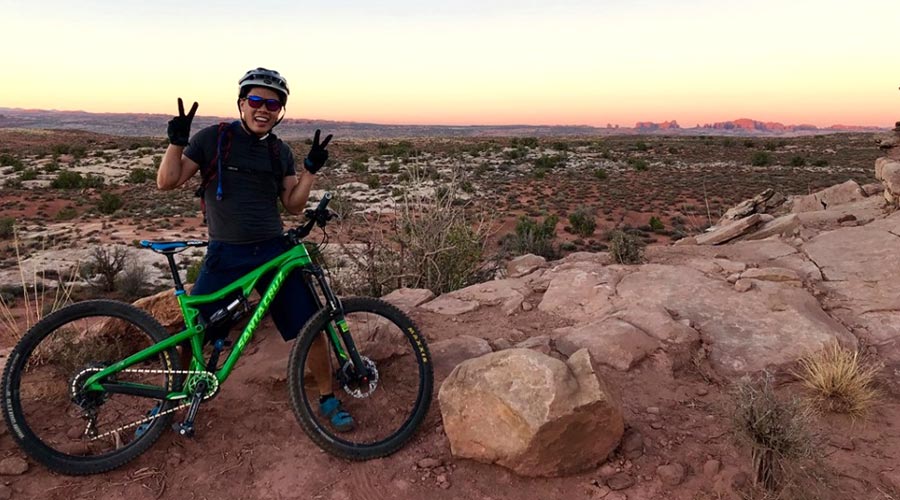 High performance chef, Allen Tran, mountain biking in Moab