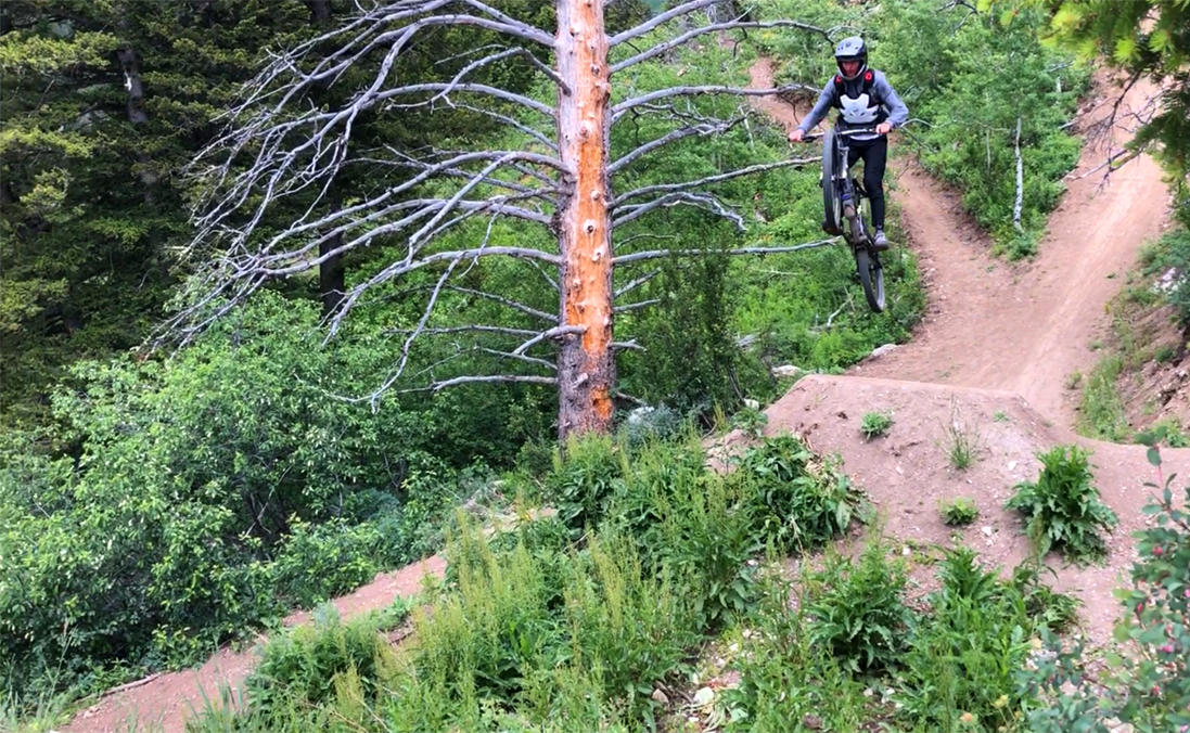 Wyatt sends the big gap jump on the Teton Pass trails in Wyoming