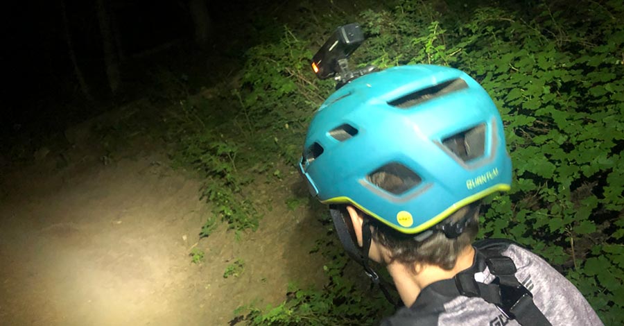 This helmet holds a GoPro, or Bontrager ION light with easse