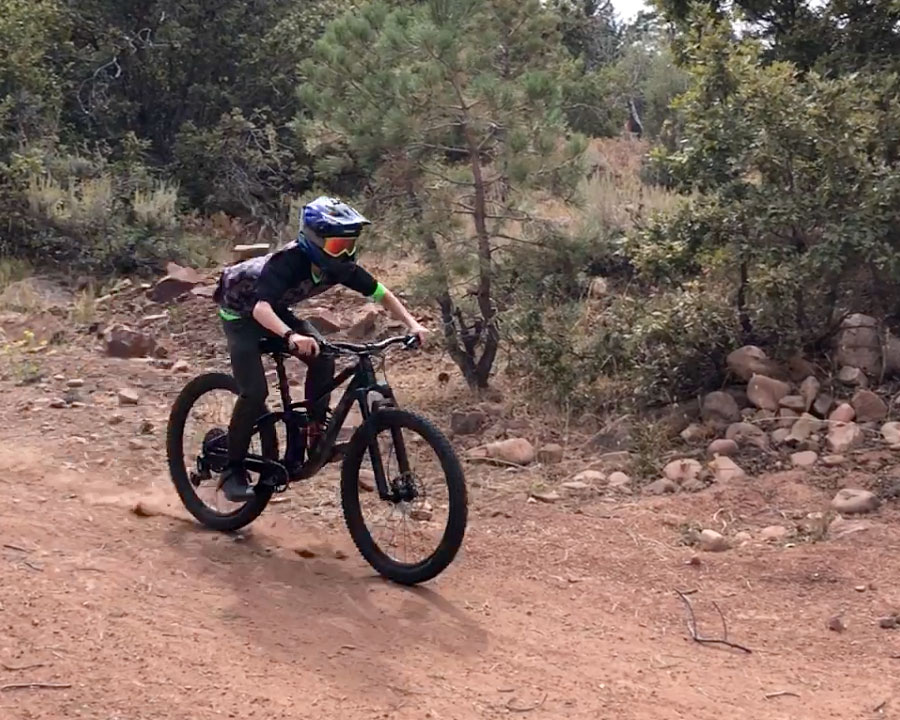 Setting up for a jump on the mountain bike